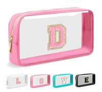 Cosmetic Bags Clear Makeup Bag Organizer Travel Essentials Gifts for Women Girlfriend Teen Mom Teacher Brithday Mothers Day Gifts A-Z Personalized Bag (D, Pink)