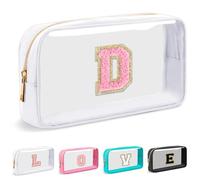 Cosmetic Bags Clear Makeup Bag Organizer Travel Essentials Gifts for Women Girlfriend Teen Mom Teacher Brithday Mothers Day Gifts A-Z Personalized Bag (D, White)