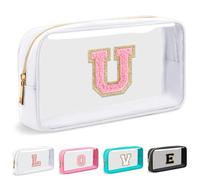 Cosmetic Bags Clear Makeup Bag Organizer Travel Essentials Gifts for Women Girlfriend Teen Mom Teacher Brithday Mothers Day Gifts A-Z Personalized Bag (U, White)