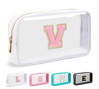 Cosmetic Bags Clear Makeup Bag Organizer Travel Essentials Gifts for Women Girlfriend Teen Mom Teacher Brithday Mothers Day Gifts A-Z Personalized Bag (V, White)