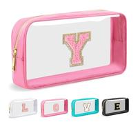 Cosmetic Bags Clear Makeup Bag Organizer Travel Essentials Gifts for Women Girlfriend Teen Mom Teacher Brithday Mothers Day Gifts A-Z Personalized Bag (Y, Pink)