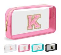 Cosmetic Bags Clear Makeup Bag Organizer Travel Essentials Gifts for Women Girlfriend Teen Mom Teacher Brithday Mothers Day Gifts A-Z Personalized Bag (K, Pink)