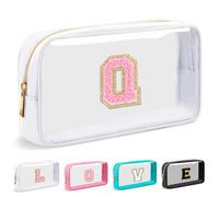 Cosmetic Bags Clear Makeup Bag Organizer Travel Essentials Gifts for Women Girlfriend Teen Mom Teacher Brithday Mothers Day Gifts A-Z Personalized Bag (Q, White)