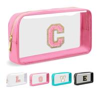 Cosmetic Bags Clear Makeup Bag Organizer Travel Essentials Gifts for Women Girlfriend Teen Mom Teacher Brithday Mothers Day Gifts A-Z Personalized Bag (C, Pink)