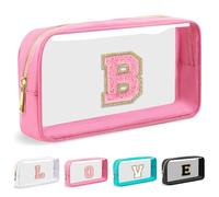 Cosmetic Bags Clear Makeup Bag Organizer Travel Essentials Gifts for Women Girlfriend Teen Mom Teacher Brithday Mothers Day Gifts A-Z Personalized Bag (B, Pink)