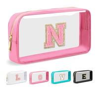Cosmetic Bags Clear Makeup Bag Organizer Travel Essentials Gifts for Women Girlfriend Teen Mom Teacher Brithday Mothers Day Gifts A-Z Personalized Bag (N, Pink)