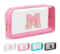 Cosmetic Bags Clear Makeup Bag Organizer Travel Essentials Gifts for Women Girlfriend Teen Mom Teacher Brithday Mothers Day Gifts A-Z Personalized Bag (M, Pink)