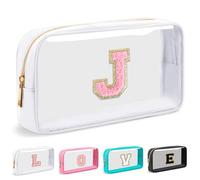 Cosmetic Bags Clear Makeup Bag Organizer Travel Essentials Gifts for Women Girlfriend Teen Mom Teacher Brithday Mothers Day Gifts A-Z Personalized Bag (J, White)