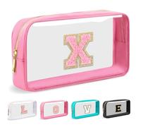 Cosmetic Bags Clear Makeup Bag Organizer Travel Essentials Gifts for Women Girlfriend Teen Mom Teacher Brithday Mothers Day Gifts A-Z Personalized Bag (X, Pink)