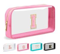 Cosmetic Bags Clear Makeup Bag Organizer Travel Essentials Gifts for Women Girlfriend Teen Mom Teacher Brithday Mothers Day Gifts A-Z Personalized Bag (I, Pink)