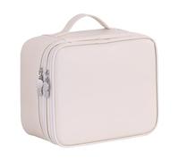 Cosmetic Bags, Double Layer Makeup Case, 9.25x7.68x5.12 Inches Size Portable Leather PVC Organizer, Toiletry Pouch for Brushes, Travel, Fitness, Birthday, White