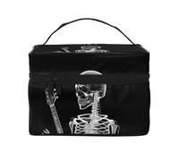 Cosmetic Bags For Women, Large Capacity Travel Makeup Bag Organizer Storage Waterproof Toiletry Pouch With Zipper And Carry Handle Abstract X-Ray Skull Skeleton Playing Guitar Portable Cosmetic Bag