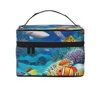 Cosmetic Bags For Women, Large Capacity Travel Makeup Bag Organizer Storage Waterproof Toiletry Pouch With Zipper And Carry Handle Ocean Tropical Fish Coral Undersea World Portable Cosmetic Bag