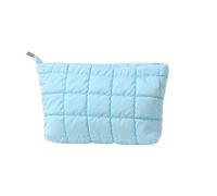 Cosmetic Bags Makeup Bag Ladies' Fashionable and Casual Diamond Patterned Simple and Textured Cotton Filled Women's Bag for Travel with Zip(Blu)