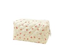 Cosmetic Bags Women's Ditsy Floral Pattern Quilted Makeup Bag, Elegant Large Capacity Cosmetics Storage Bag Cute Versatile for Women Girls with Zip(Rice Flowers)