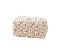 Cosmetic Bags Women's Ditsy Floral Pattern Quilted Makeup Bag, Elegant Large Capacity Cosmetics Storage Bag Cute Versatile for Women Girls with Zip(Pink Green Florals)