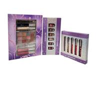 Cosmetic Beauty Set with Lip Gloss Nail Polish Eyeshadow Mascara Eyeliner Highlighter Complete Makeup Kit for Women Girls Long Lasting Shine Finish (All Three)
