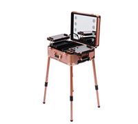 Cosmetic Case, Trolley Vanity Case, Cosmetic Make Up Organiser Case 3 in 1 Professional Large Vanity Case Hairdressing Case Beauty Case Lockable Aluminium Multi Case 4 Wheels LED Light & Support Leg,