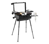 Cosmetic Case, Trolley Vanity Case, Cosmetic Make Up Organiser Case 3 in 1 Professional Large Vanity Case Hairdressing Case Beauty Case Lockable Aluminium Multi Case 4 Wheels LED Light & Support Leg,
