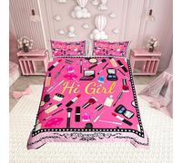 Cosmetic Duvet Cover Single Size,Makeup Theme Modern Fashion Girl Lipstick Lip Comforter Cover for Adults Kids Bedroom Decor,Giry Nail Polish Breathable Bedding Set 1 Pillowcase,No Comforter