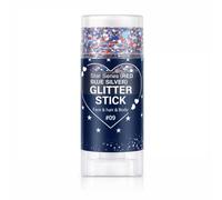 Cosmetic Face Glitter Stick, Red, Blue and Silver Mix, 1-Piece | Mixed circles and stars in assorted sizes, clear cap and ribbed base, for hair, parties, stage looks, weddings and travel