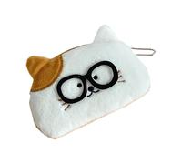 Cosmetic Items Bag Coin Purse Keychain Lovely Small Wallets Plush Pouches with Zippers Makeup Bag Gifts Plush Purse, Brown and White Ears, Mass Beauty