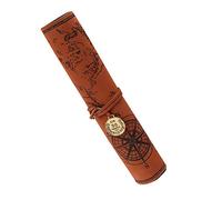 Cosmetic Make Up PU Bag Pen Pencil Case for School Retro Roll Luxury Treasure Map Case Bag Purse Pouch(Light Coffee)