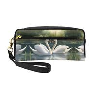 Cosmetic Makeup Bag – Beautiful White Swans on The Lake Print Leather Small Makeup Bag for Travel, Toiletry Organizer with Zipper Pouch, Black, One Size, Black, One Size