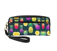 Cosmetic Makeup Bag â€“ Colorful Fruit Pineapple Print Leather Small Makeup Bag for Travel, Toiletry Organizer with Zipper Pouch, Black, One Size