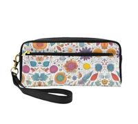 Cosmetic Makeup Bag â€“ colorful Hand Drawn Feathers On White Print Leather Small Makeup Bag for Travel, Toiletry Organizer with Zipper Pouch, Black, One Size, Black, One Size