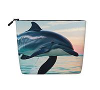 Cosmetic Makeup Bag â€“ Cute Dolphin Jumping Print Fake Hemp Travel Toiletry Organizer, One Pack for Multiple Uses, Daily Storage