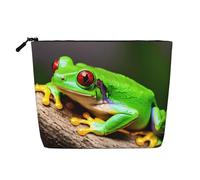 Cosmetic Makeup Bag – Cute Red Eyes Tree Frogs Print Fake Hemp Travel Toiletry Organizer, One Pack for Multiple Uses, Daily Storage