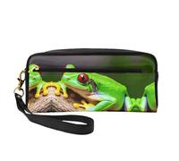 Cosmetic Makeup Bag â€“ cute Red Eyes Tree Frogs Print Leather Small Makeup Bag for Travel, Toiletry Organizer with Zipper Pouch, Black, One Size, Black, One Size
