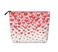 Cosmetic Makeup Bag – Falling Red Hearts Print Fake Hemp Travel Toiletry Organizer, One Pack for Multiple Uses, Daily Storage