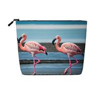 Cosmetic Makeup Bag – Flamingos on The Beach Print Fake Hemp Travel Toiletry Organizer, One Pack for Multiple Uses, Daily Storage