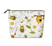 Cosmetic Makeup Bag â€“ Flying Bees Daisy Honey Print Fake Hemp Travel Toiletry Organizer, One Pack for Multiple Uses, Daily Storage