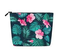 Cosmetic Makeup Bag â€“ Hawaii Pink Flower Print Fake Hemp Travel Toiletry Organizer, One Pack for Multiple Uses, Daily Storage