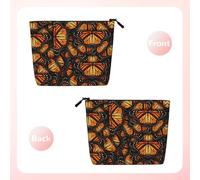 Cosmetic Makeup Bag – Heaps of Orange Monarch Butterflies Print Fake Hemp Travel Toiletry Organizer, One Pack for Multiple Uses, Daily Storage
