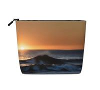 Cosmetic Makeup Bag â€“ Last Sun Rays of Over The Sea Waves Print Fake Hemp Travel Toiletry Organizer, One Pack for Multiple Uses, Daily Storage