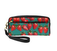 Cosmetic Makeup Bag â€“ many Strawberry Print Leather Small Makeup Bag for Travel, Toiletry Organizer with Zipper Pouch, Black, One Size, Black, One Size
