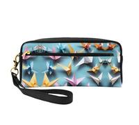 Cosmetic Makeup Bag – Origami Paper Cranes Print Leather Small Makeup Bag for Travel, Toiletry Organizer with Zipper Pouch, Black, One Size, Black, One Size