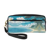 Cosmetic Makeup Bag â€“ seashells on the beach Print Leather Small Makeup Bag for Travel, Toiletry Organizer with Zipper Pouch, Black, One Size