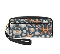 Cosmetic Makeup Bag â€“ Starfish and shells Print Leather Small Makeup Bag for Travel, Toiletry Organizer with Zipper Pouch, Black, One Size, Black, One Size