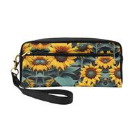 Cosmetic Makeup Bag â€“ Wild Flower Sunflowers Print Leather Small Makeup Bag for Travel, Toiletry Organizer with Zipper Pouch, Black, One Size