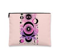 Cosmetic Makeup Bag, Celestial Eye Design Peach Galaxy Travel Pouch for Women, Portable Small Canvas Zipper Organizer, Gift for Festival Season, Peach, 7x9 Inch