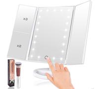 Cosmetic Makeup Mirror with LED Light - 1X/2X/3X Magnification, 22 Adjustable Lights, Touch Screen Foldable Design 180° Rotation - Ideal for Personal Care, Eyebrow Arrangement - White