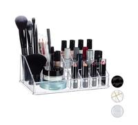 Relaxdays Cosmetic Organiser, Makeup Kit for Lipstick, Nail Polish, Acrylic Jewellery Stand, Transparent
