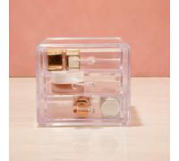 Premier Housewares Clear Cosmetics Organizer/Makeup Storage Box With 3 Pull Out Drawers/Stylish Plastic Makeup Organizer W12 x D14 x H11cm/ Storage Box For Makeup