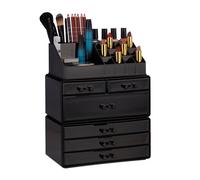 Relaxdays Cosmetic Organiser with 6 Drawers 22 Compartments Make Up Organiser Large Acrylic Makeup Storage, Black, 29 x 23.5 x 14 cm