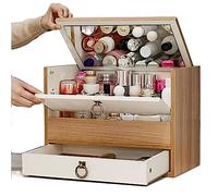 Cosmetic Organizer Heavy Duty Makeup Storage Organizer Box，MDF Cosmetics Display Rack with Drawer and Mirror，Waterproof, Dustproof, Elegant Cabinet，Suitable for Bathroom Countertop, Bedroom Dresser